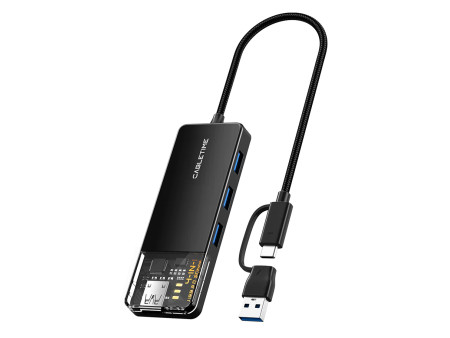 CABLETIME USB hub CT-HUBT3-PB, 4x θυρών, 5Gbps, USB/USB-C σύνδεση, μαύρο