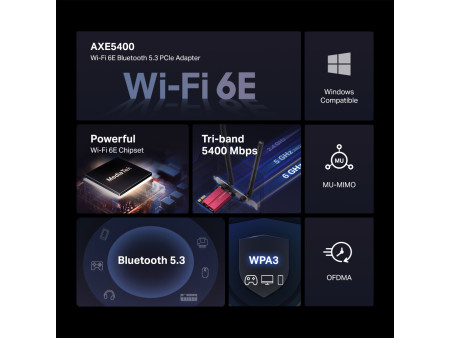 MERCUSYS κάρτα δικτύου MA86XE, AXE5400, Wi-Fi 6E, Bluetooth, PCIe, V.2.0