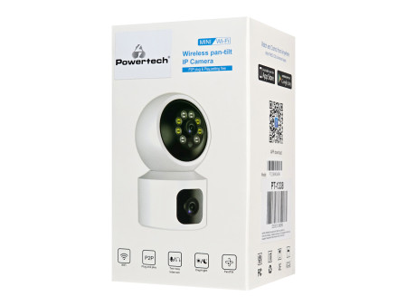 POWERTECH smart κάμερα PT-1338, 2MP, dual lens, WiFi, PTZ, SD