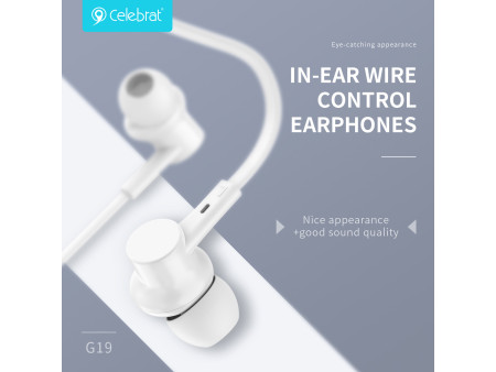 CELEBRAT earphones με μικρόφωνο G19, 3.5mm σύνδεση, Φ10mm, 1.2m, λευκά