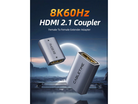 CABLETIME αντάπτορας HDMI CT-HEF8K-AG, 8K/60Hz, 4K/120Hz, 48 Gbps, γκρι