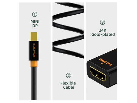 CABLETIME αντάπτορας mini DisplayPort σε HDMI CT-AV589-02G4K, 4K/30Hz, μαύρος