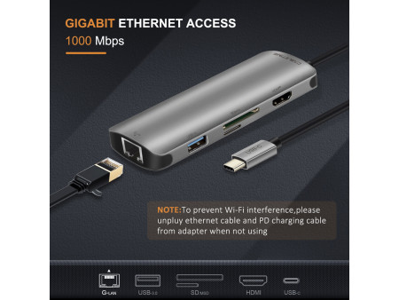 CABLETIME docking station CT-CMHD61L, 6 θυρών, USB-C σύνδεση, 4K, 100W, γκρι