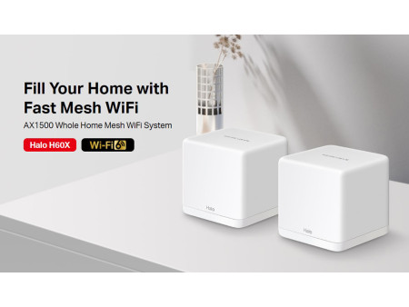 MERCUSYS Mesh WiFi 6 System Halo H60X, 1500Mbps Dual Band, 2τμχ, V.1.0