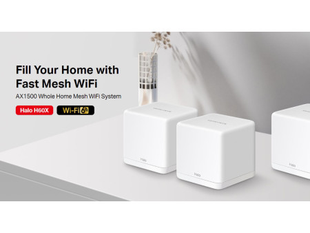 MERCUSYS Mesh WiFi 6 System Halo H60X, 1500Mbps Dual Band, 3τμχ, V.1.0