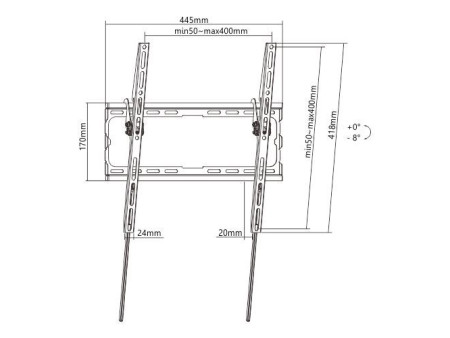 POWERTECH επιτοίχια βάση PT-1127 για τηλεόραση 32"-70", έως 45kg