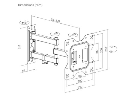 POWERTECH επιτοίχια βάση PT-1129 για τηλεόραση 23-43", full motion, 30kg