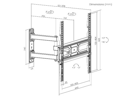 POWERTECH επιτοίχια βάση PT-1131 για τηλεόραση 32-55", full motion, 35kg