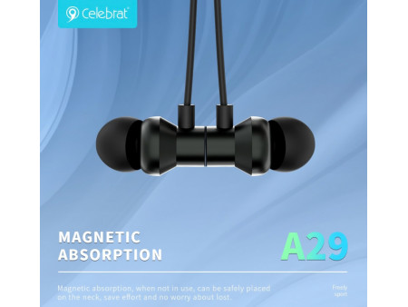 CELEBRAT earphones A29 με μαγνήτη, Bluetooth, 10mm, 80mAh, μαύρα