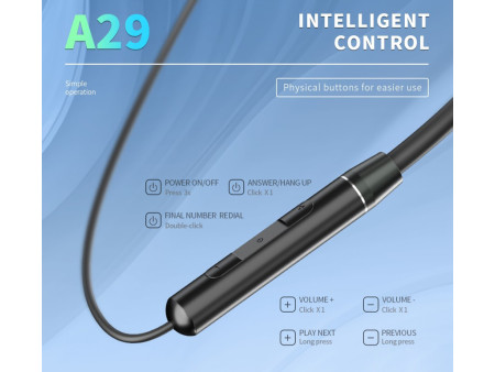 CELEBRAT earphones A29 με μαγνήτη, Bluetooth, 10mm, 80mAh, μαύρα