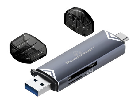 POWERTECH card reader PT-1343 για SD & micro SD, USB 3.2, 5Gbps, γκρι