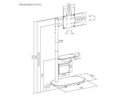 BRATECK βάση δαπέδου FS54-22T-02W για τηλεόραση 17-43" έως 15kg, με ράφι & ροδάκια