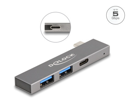 DELOCK USB hub 64275, 3x θυρών, 5Gbps, USB-C σύνδεση, γκρι