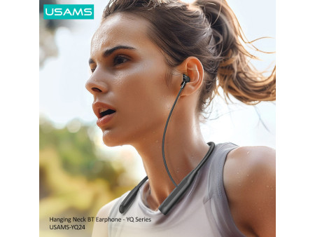 USAMS earphones YQ24 με μαγνήτη, Bluetooth, 130mAh, μαύρα