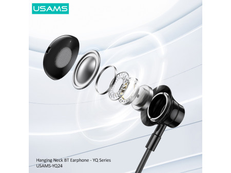 USAMS earphones YQ24 με μαγνήτη, Bluetooth, 130mAh, μαύρα