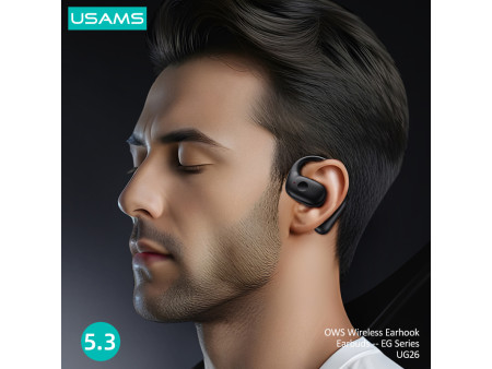 USAMS earphones με θήκη φόρτισης UG26, OWS, Φ14.2mm, 50/300mAh, μαύρα