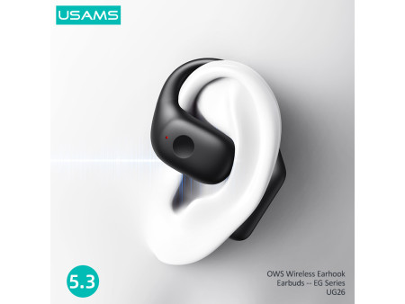 USAMS earphones με θήκη φόρτισης UG26, OWS, Φ14.2mm, 50/300mAh, μαύρα