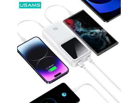 USAMS power bank US-CD212 με καλώδια, 4x έξοδοι, 20000mAh, 20W, λευκό