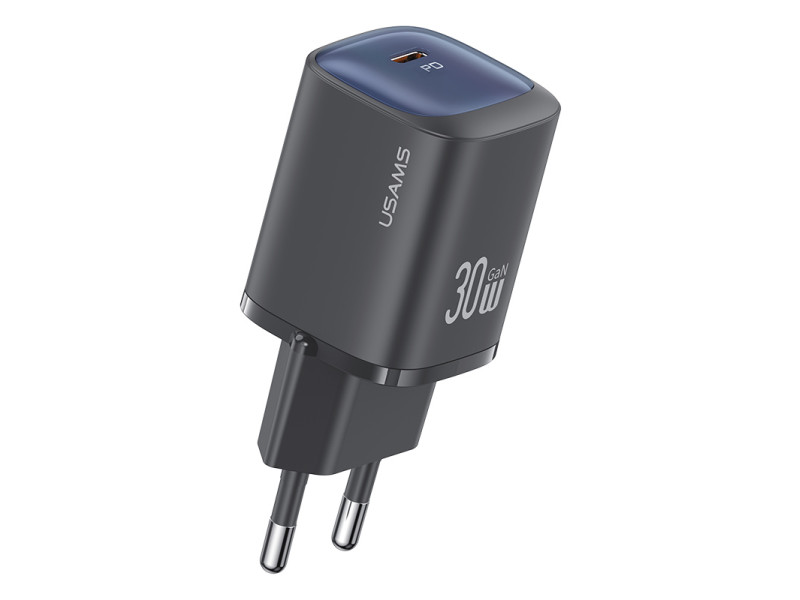 USAMS φορτιστής τοίχου US-CC251, USB-C, 30W, GaN, μαύρος