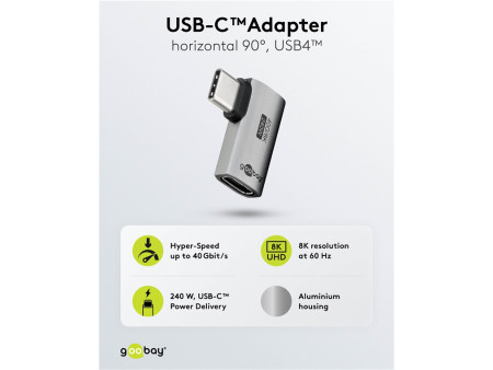 GOOBAY αντάπτορας USB-C 74441, γωνιακός 90°, USB4, 240W, 40Gbps, 8K, γκρι