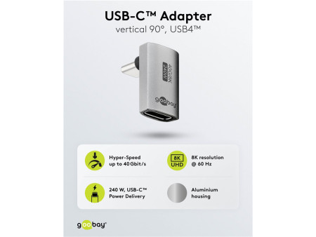 GOOBAY αντάπτορας USB-C 74442, γωνιακός 90°, USB4, 240W, 40Gbps, 8K, γκρι