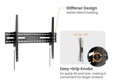 POWERTECH επιτοίχια βάση PT-1368 για τηλεόραση 43-100", έως 75kg, ρυθμιζόμενη κλίση
