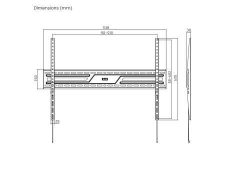 POWERTECH επιτοίχια βάση PT-1369 για τηλεόραση 43-100", έως 75kg, fixed