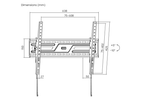 POWERTECH επιτοίχια βάση PT-1370 για τηλεόραση 37-86", έως 75kg, ρυθμιζόμενη κλίση