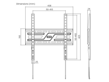 POWERTECH επιτοίχια βάση PT-1373 για τηλεόραση 32-75", έως 75kg, fixed