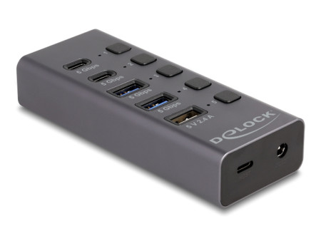 DELOCK USB hub 64248 με διακόπτες, 5x θυρών, 5Gbps, USB/USB-C σύνδεση, γκρι