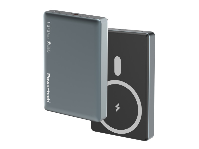 POWERTECH power bank PT-1377, 10000mah, magnetic wireless, 20W, γκρι