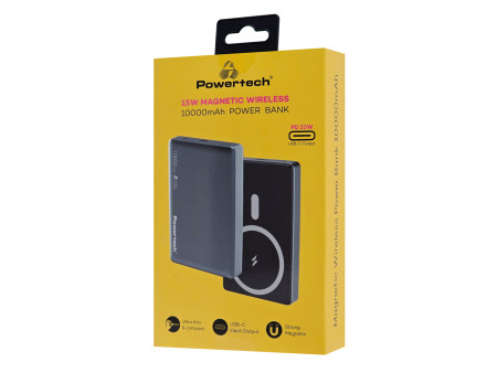 POWERTECH power bank PT-1377, 10000mah, magnetic wireless, 20W, γκρι