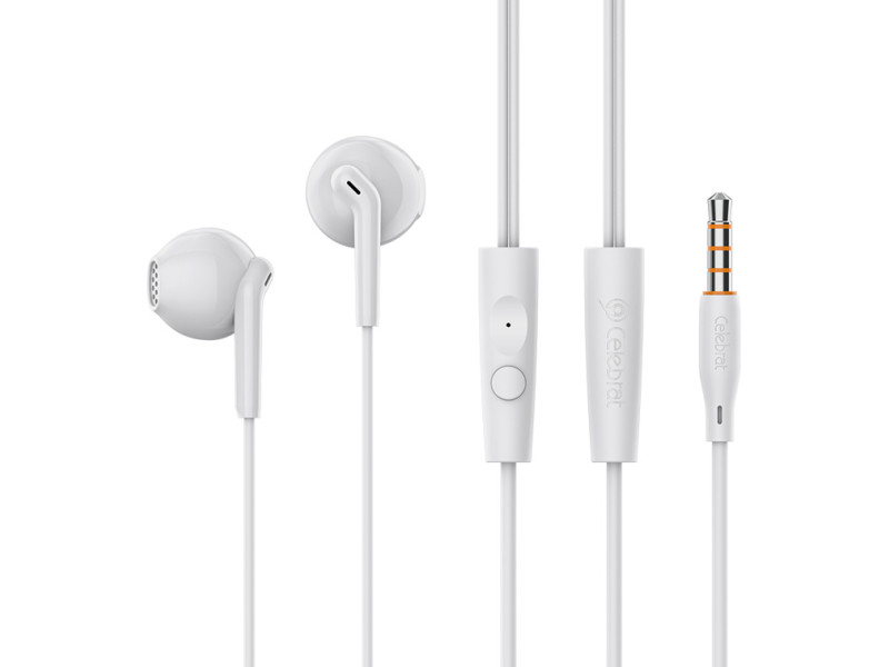 CELEBRAT earphones με μικρόφωνο G34, 3.5mm σύνδεση, 14mm, 1.2m, λευκά