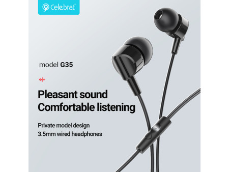 CELEBRAT earphones με μικρόφωνο G35, 3.5mm σύνδεση, 10mm, 1.2m, λευκά