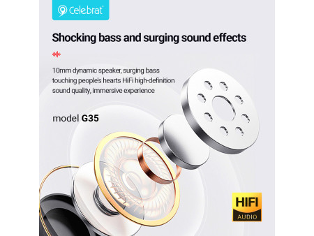 CELEBRAT earphones με μικρόφωνο G35, 3.5mm σύνδεση, 10mm, 1.2m, λευκά