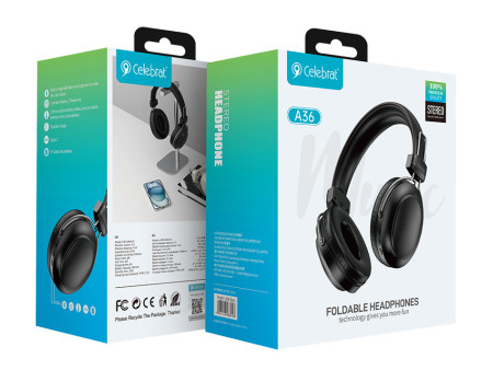 CELEBRAT headphones A36, ασύρματα & ενσύρματα, micro SD, 40mm, 250mAh, μαύρα