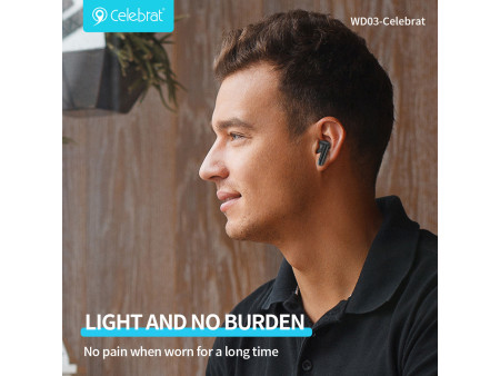 CELEBRAT earphones με θήκη φόρτισης WD03, True Wireless, 13mm, 30/300mAh, μαύρα