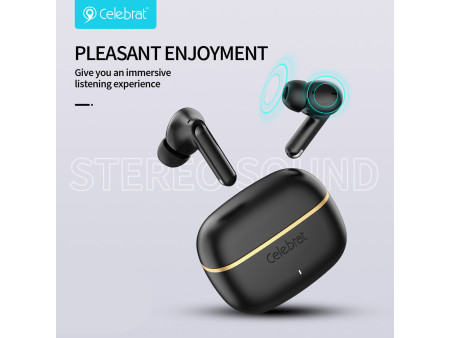 CELEBRAT earphones με θήκη φόρτισης WD03, True Wireless, 13mm, 30/300mAh, μαύρα