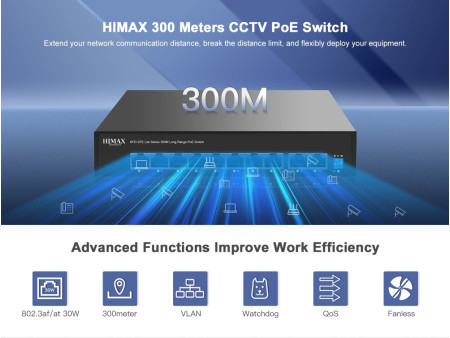 HIMAX PoE switch PS1802E-L, 8x Ethernet PoE & 2x Ethernet θύρες, έως 100Mbps