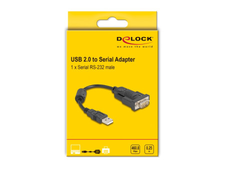 DELOCK αντάπορας USB σε RS-232 64276, 460.8Kbps, 0.25m, μαύρος