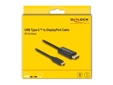 DELOCK καλώδιο USB-C σε DisplayPort 85257, DP Alt Mode, 4K/60Hz, 3m, μαύρο