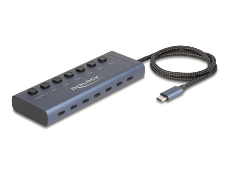 DELOCK USB-C hub 63410 με διακόπτες, 7x θυρών, 5Gbps, 20W, USB-C σύνδεση, μπλε