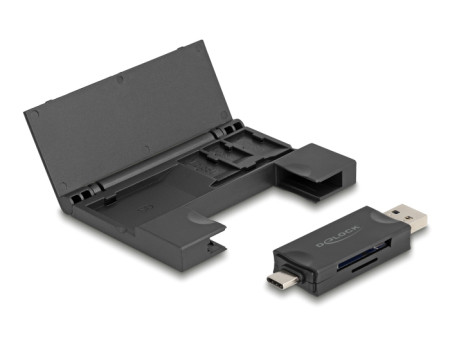 DELOCK card reader 91014 για SD & micro SD, με θήκη, USB/USB-C, 5Gbps, μαύρο