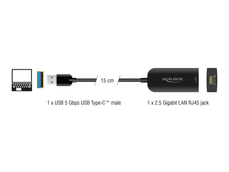 DELOCK αντάπτορας δικτύου 66045, USB, 2.5Gbps Ethernet, μαύρος