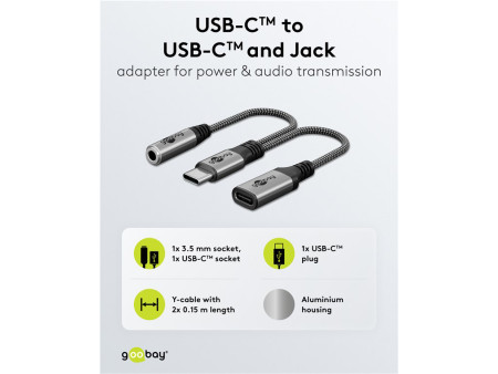 GOOBAY αντάπτορας USB-C σε 3.5mm & USB-C 74524, 60W, 480Mbps, γκρι