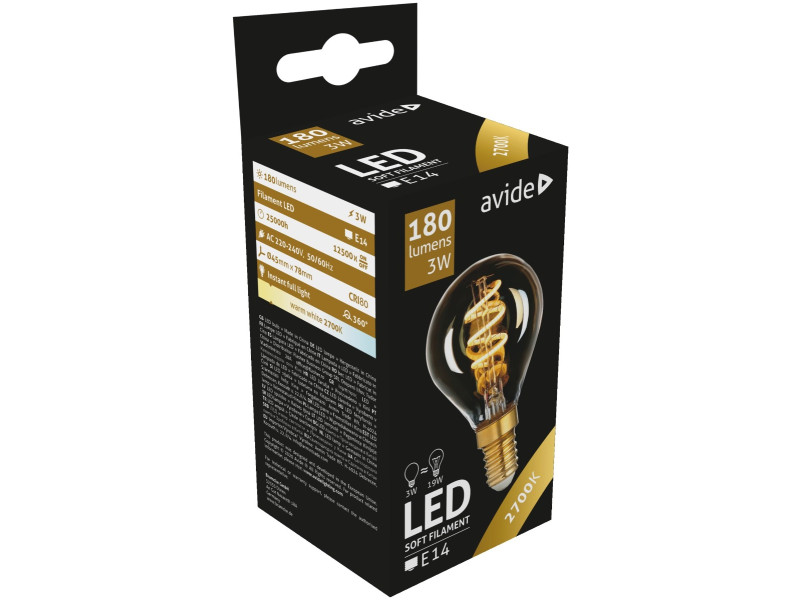 Avide LED Soft Filament Σφαιρική 3W E14 360° Θερμό 2700K | ATC | 15.001.0409