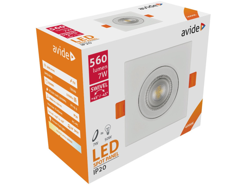 Avide LED Χωνευτό Σπότ 38° Τετράγωνο 7W Λευκό 4000K | ATC | 15.001.0605