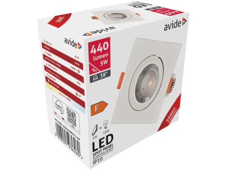 Avide LED Χωνευτό Σπότ 38° Τετράγωνο 5W Θερμό 3000K | ATC | 15.001.0754