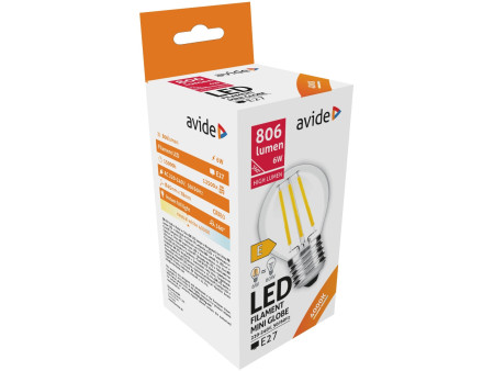 Avide LED Filament Σφαιρική 6W E27 360° Λευκό 4000K Υψηλής Φωτεινότητας | ATC | 15.001.1008