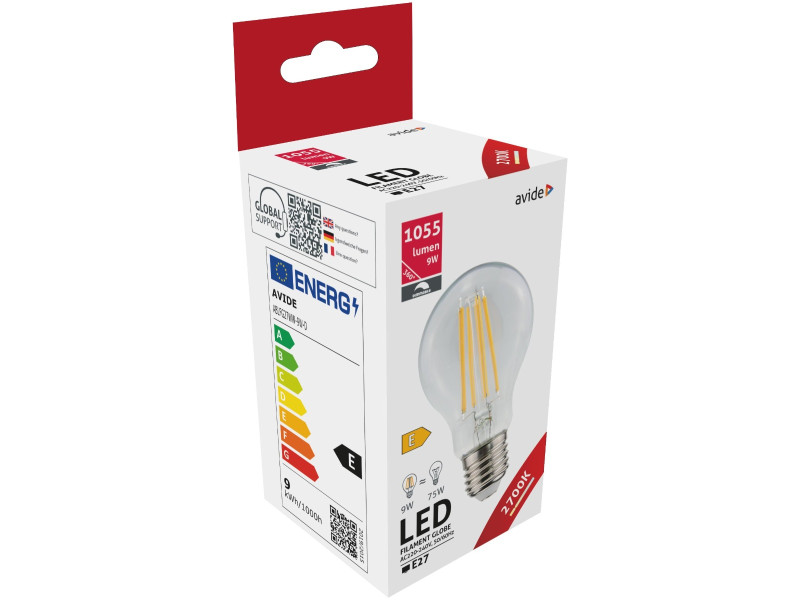 Avide LED Filament Κοινή 9W E27 360° Θερμό 2700K Υψηλής Φωτεινότητας Ντιμαριζόμενο | ATC | 15.001.0989